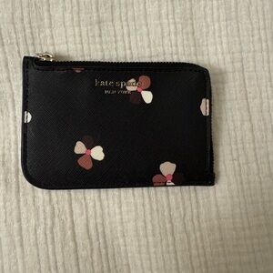 kate spade Black Floral Zip Card Case with Pink and Cream Accents